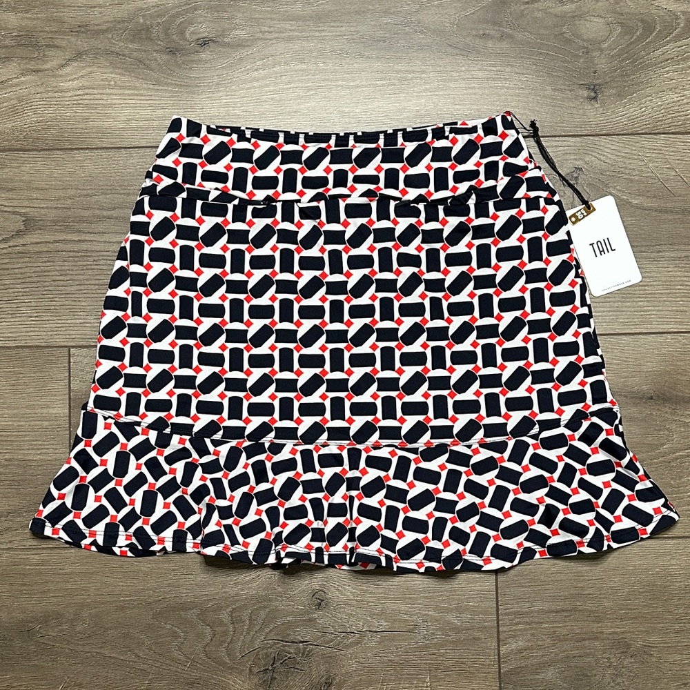 Tail 16" Isla Flounce Ruffled Golf Skirt‎ Skort Geo Maze Print Navy Blue Red XS